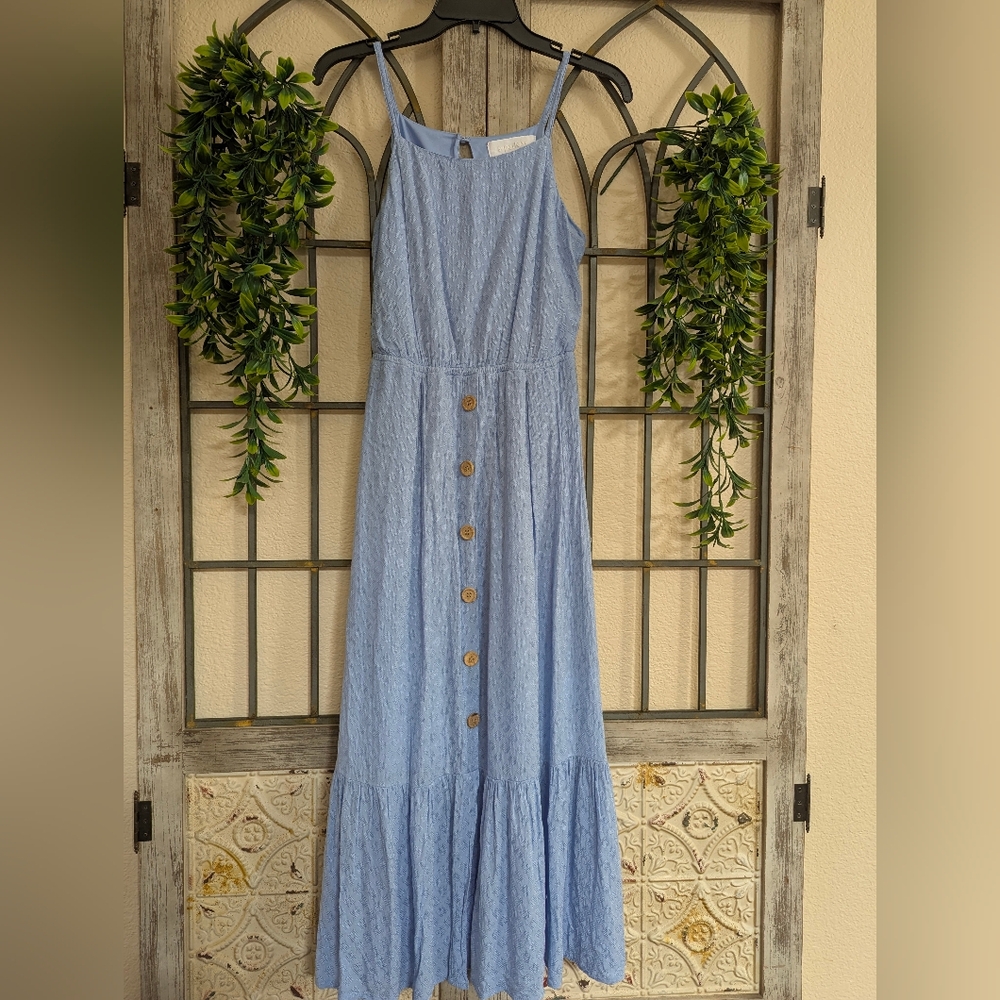 Superfoxx Light Blue Embroidered Tiered Boho Maxi Dress Size Small